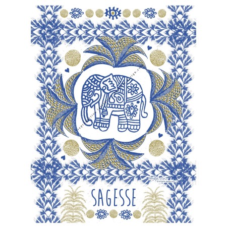 Affiche Eléphant Sagesse bleu