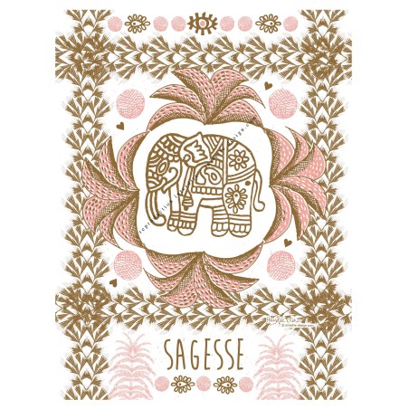 Affiche Eléphant Sagesse rose