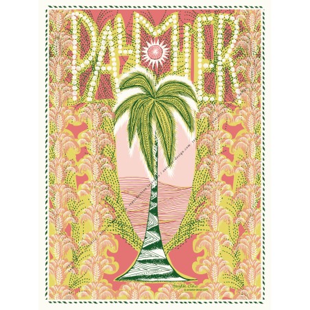 Art Nouveau coral palm tree poster