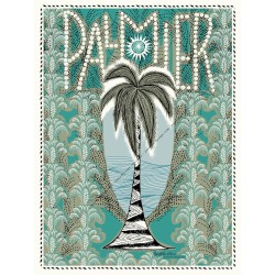 Art Nouveau turquoise palm tree poster