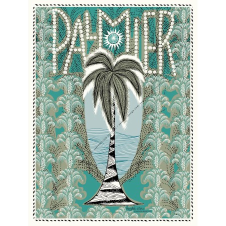 Affiche Palmier Art Nouveau Turquoise kaki
