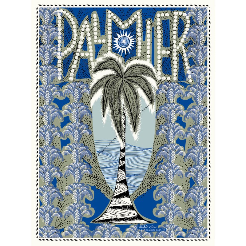 Art Nouveau azur palm tree poster