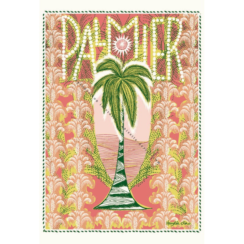 Palm tree Art Nouveau coral card