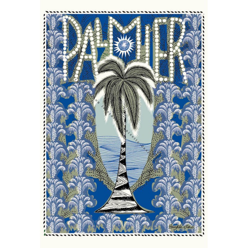 Palm tree Art Nouveau azur card