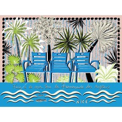 3 blue chairs poster