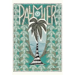 Palm tree Art Nouveau azur turquoise card