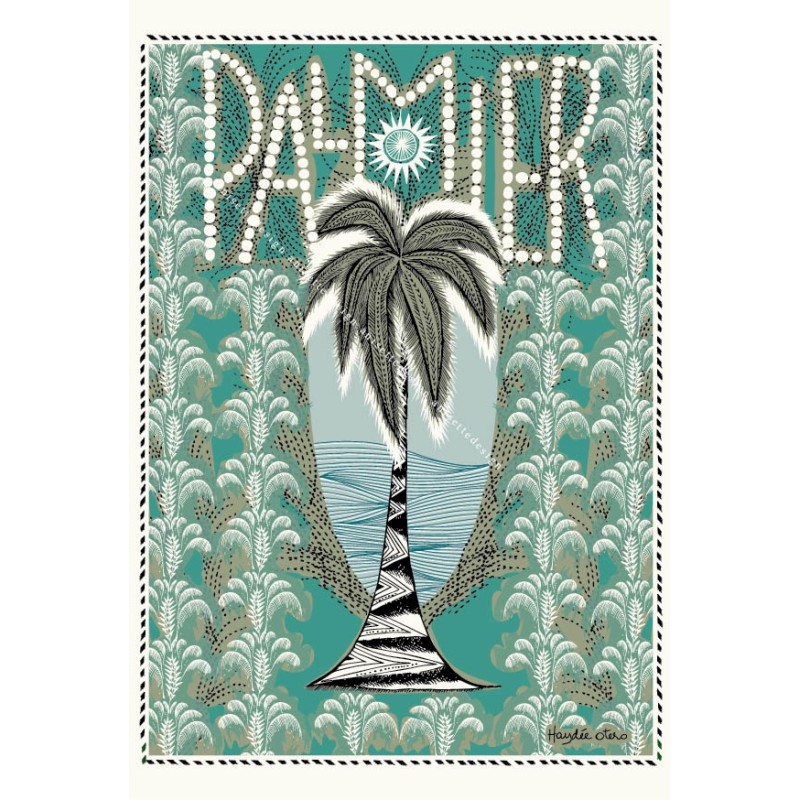 Palm tree Art Nouveau azur turquoise card